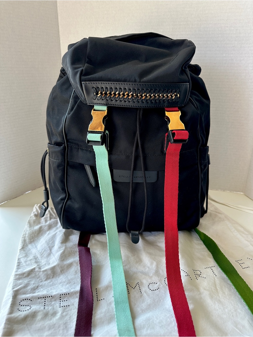 Stella McCartney Eco Black Nylon Falabella Go Mountain Mid-Size Backpack